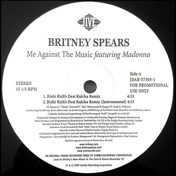 BRITNEY SPEARS & MADONNA ME AGAINST THE MUSIC Mixes 12" PROMO RECORD USA 2003 - Picture 6 of 6
